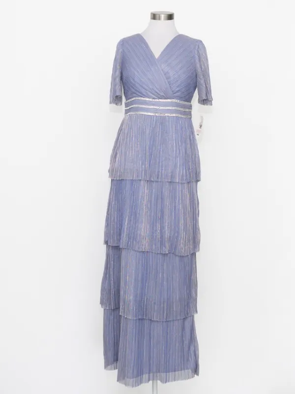R&M Richards - Tiered Metallic Pleated Rhinestone Waist Gown - Image 2
