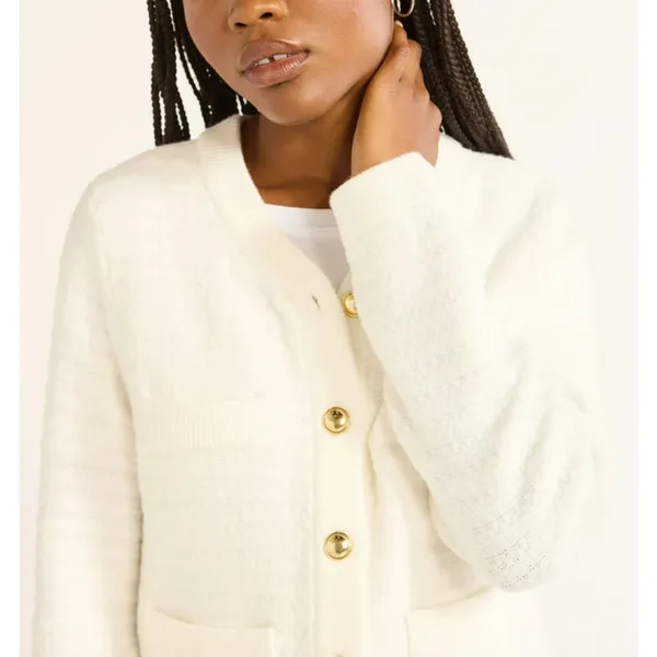 Free Assembly Womens Sweater Cardigan XS Cream Welt Pocket Lightweight Classic - Image 6