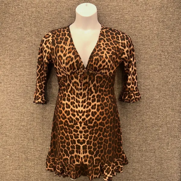 Missguided‎ Leopard Babydoll Dress Brown 10 - Image 4
