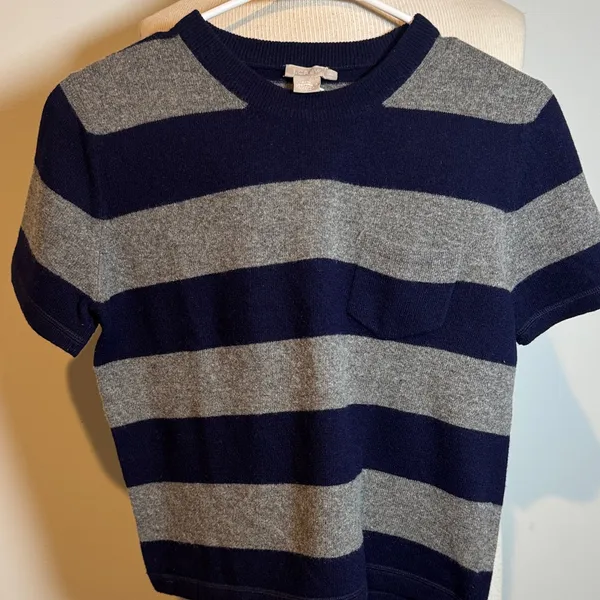 J. Crew Navy and Gray Striped lambs wool Short Sleeve Tee - Image 5