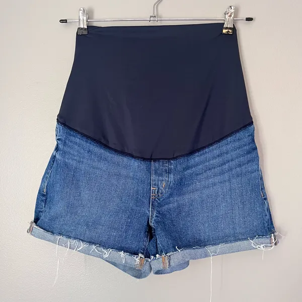 Madewell Maternity Stretch Denim Over-the-Belly Cuffed Raw Hem Burke Shorts 28 - Image 2