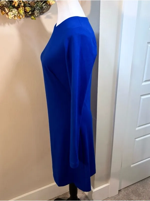 💥 Amanda Uprichard Cobalt Blue Ponte Knit Long Sleeve Shift Dress Size M 💛 - Image 5