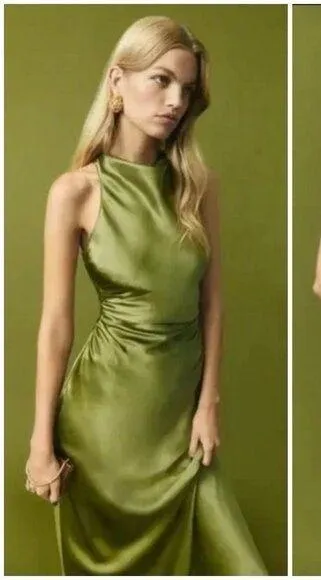 💕REFORMATION💕 Casette Silk Dress ~ Artichoke Green 10 NWT - Image 2