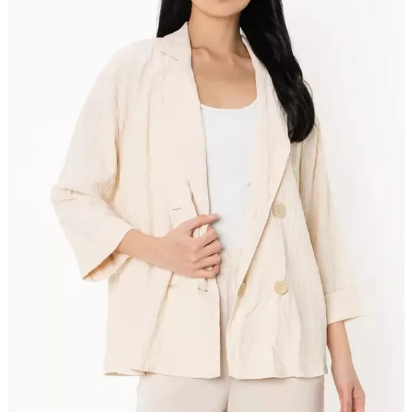 Zara Ivory Crinkled Oversized Relaxed Fit Blazer - Image 5