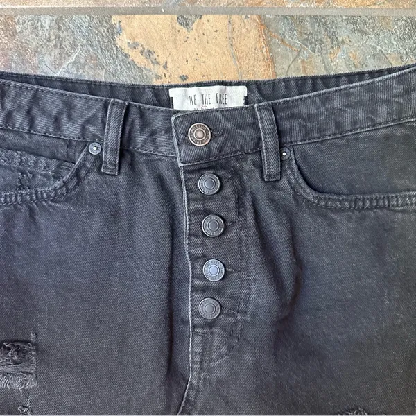 We The Free Black Button Fly Mini Skirt Jean Skirt Size 27 Distressed Casual - Image 5