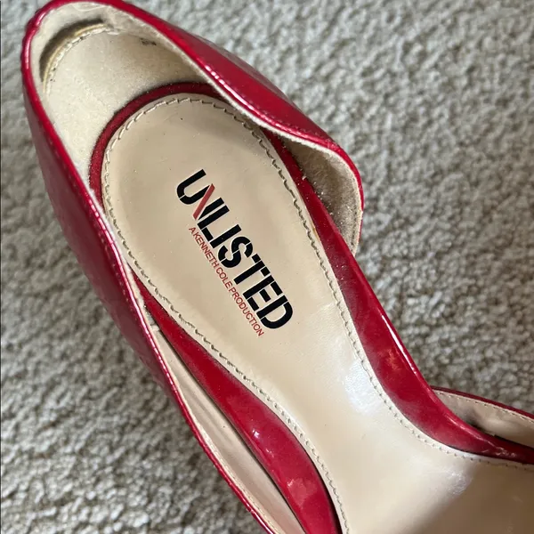 Unlisted Glossy Red Peep Toe Heels - Image 2