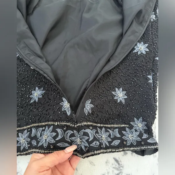 Vintage Cote d’Azur Black Beaded Top | Silk Floral Embroidery size small - Image 10