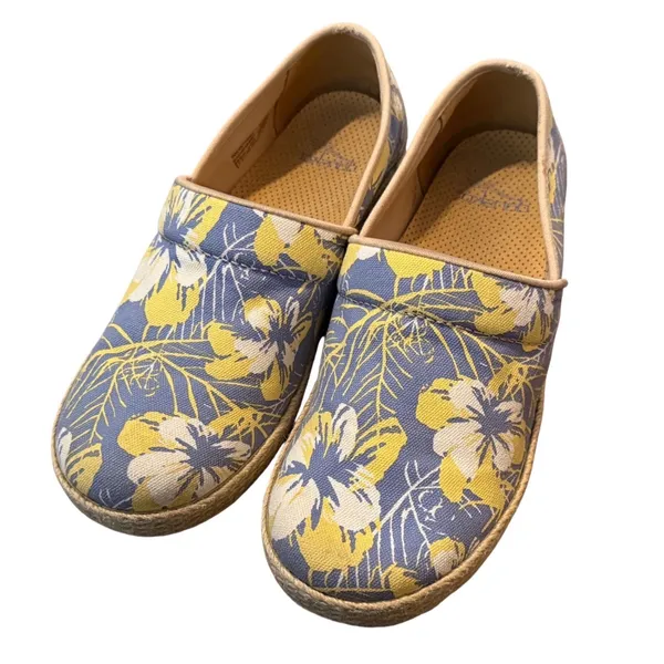 Dansko Womens Size 9 Victoria Tahitij Clogs Blue Yellow Hawaiian Floral Hibiscus - Image 2