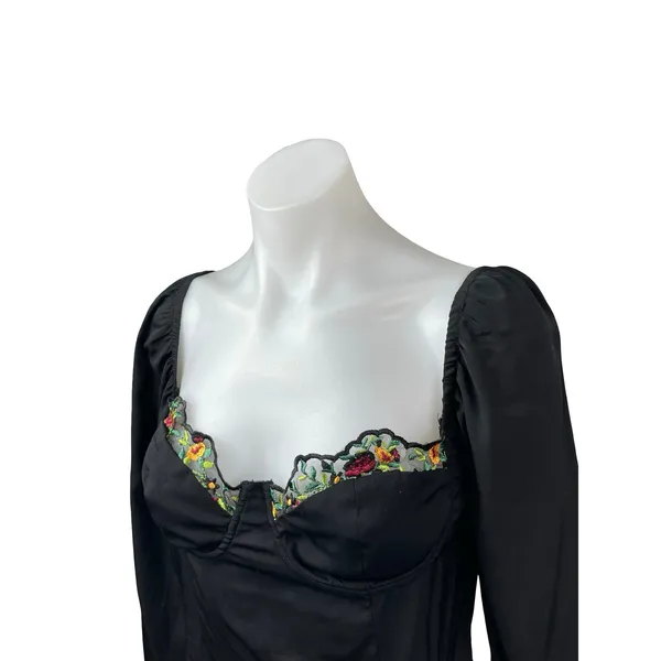 Princess Polly Black Long Sleeve Floral Lace Bustier Mini A Line Dress Size 8 - Image 4