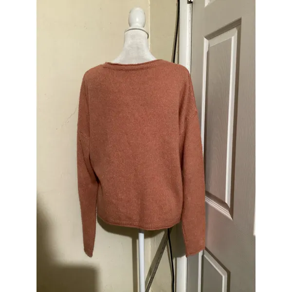 Madewell Pink Orange Knit Chelsea Pocket Pullover Alpaca Blend Sweater Size L - Image 4