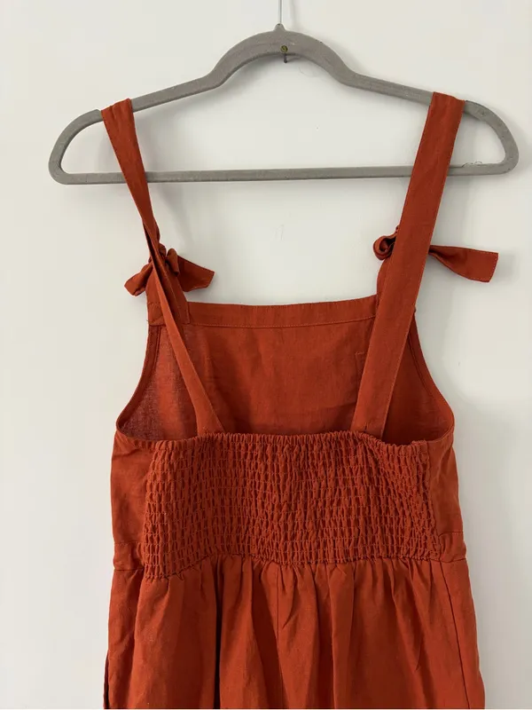 Lucy and Yak Organic Cotton Burnt Orange Wide Leg Dungarees Jumpsuit 2 - Image 5