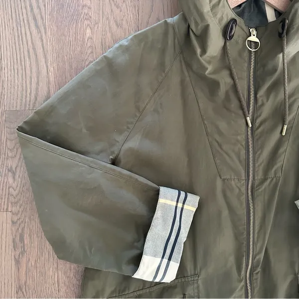 Barbour Keldy Water Resistant Showerproof Tartan Gold Jacket Dusky Green US 8 - Image 4