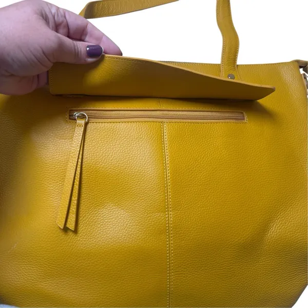 Ora Delphine Eden Leather Tote Bag Mustard Yellow No Shoulder Strap - Image 11