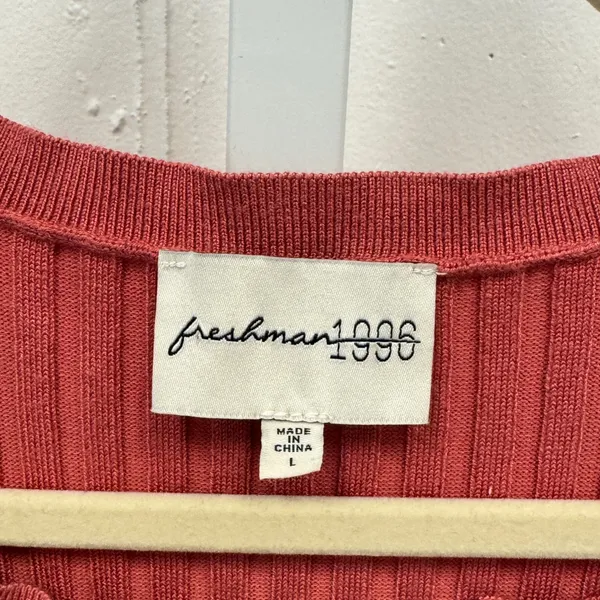 Freshman 1996 Ribbed Knit Maxi‎ Dress Coral Pink Notched V-Neck Cap Sleeve Large - Image 6
