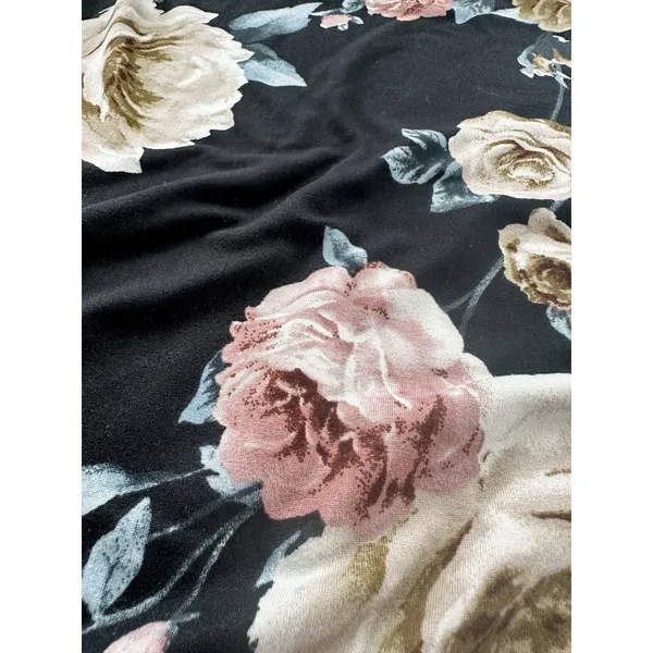 Haute Monde Floral Midi Dress M Black Off The Shoulder Sheath Bodycon‎ Pink Rose - Image 10