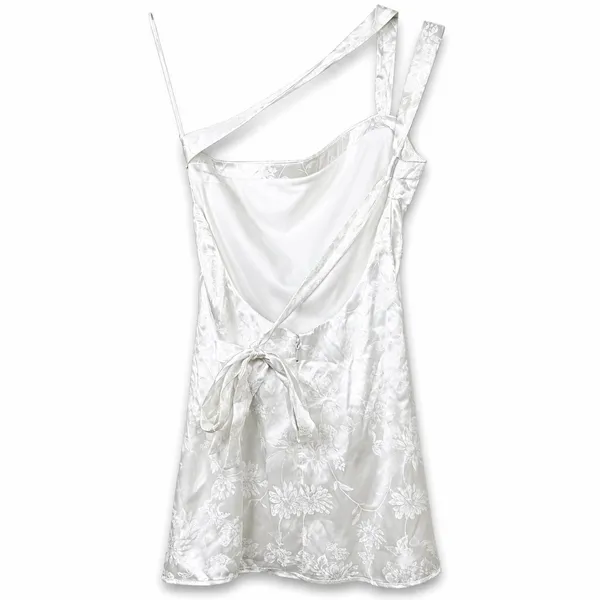 NEW Lulus Yvonne Ivory Jacquard Satin One-Shoulder Open Back Mini Dress Small - Image 8