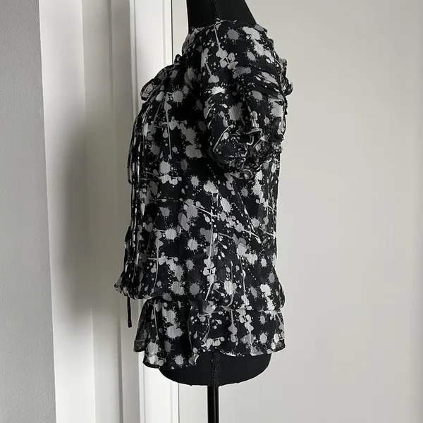 Miley Cyrus Max Azria Tunic Womens Small Black White Drawstring Georgette Sheer - Image 5