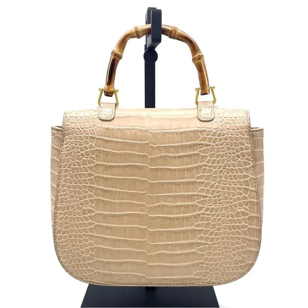 Fawn Design The Bamboo Shoulder Bag in Latte Faux Croc Purse Limited Edition NEW - Image 4