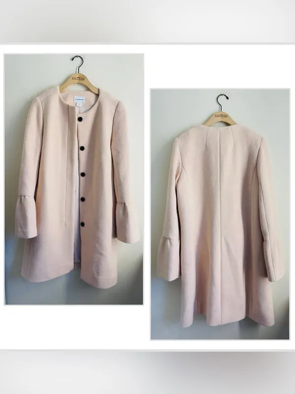 Club Monaco Blush Pink Wool Blend A Line Long Coat Bell Sleeve Large - Image 2