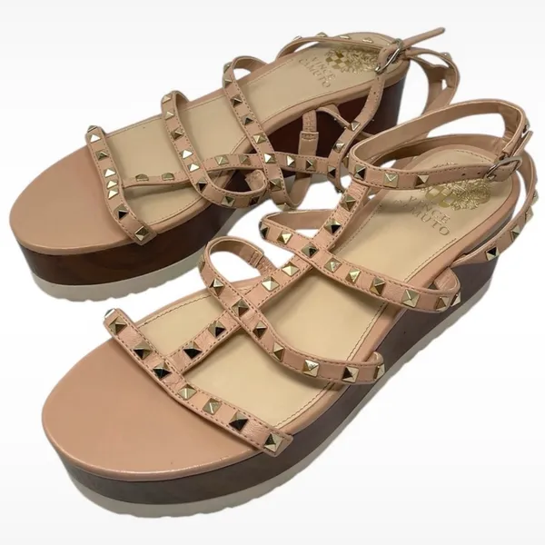 Vince Camuto “Pemolie” Studded Platform Wedge Sandals Tan Women’s Size 9.5 - Image 4