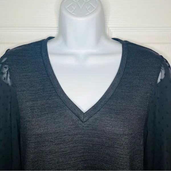 Modcloth More After Midnight Top Black Long Sleeve Sheer Polka Dot Sleeve M NWT - Image 6