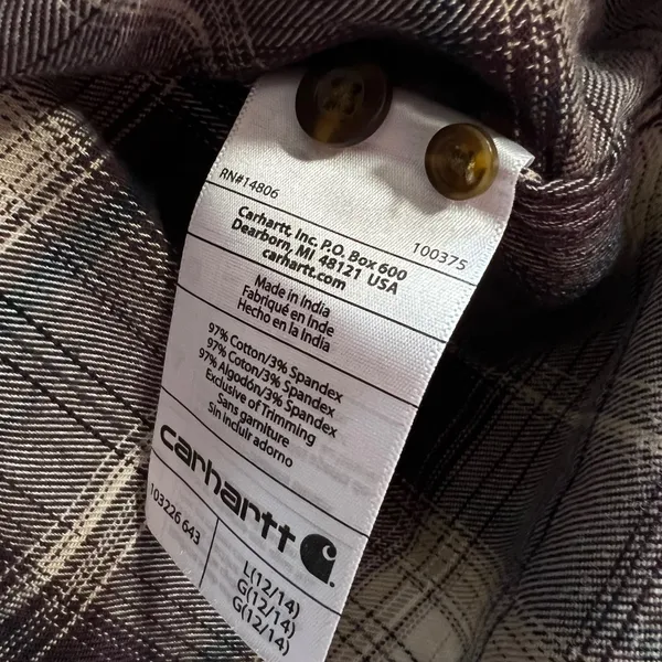 Carhartt Brown Plaid Button Down Flannel Shirt Womens Large Outdoor workwear - Image 4