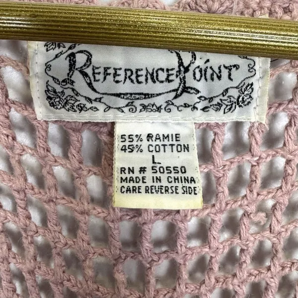 Reference Point Vintage Crochet Tank Top Long Vest Size L Pink Boho Hippie Fairy Embellished Y2K - Image 8