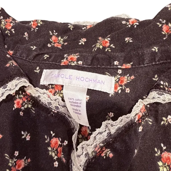 Carole Hochman Blue Bird Floral Pajama Set lg 100% Cotton Pajamas Roses & Lace - Image 2