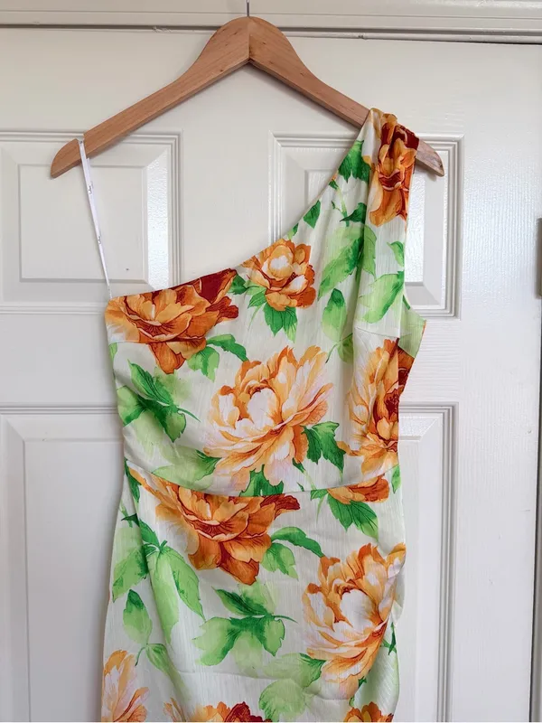 Lulus Divinely Blooming White Multi Floral One‎ Shoulder Midi Dress Small - Image 5