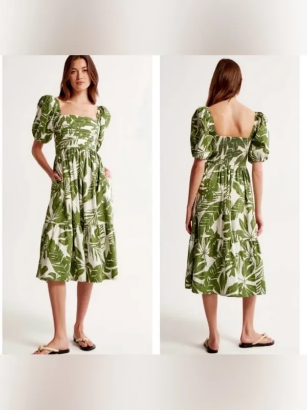 Abercrombie & Fitch Emerson green tropica Midi Dress size medium NWT - Image 2