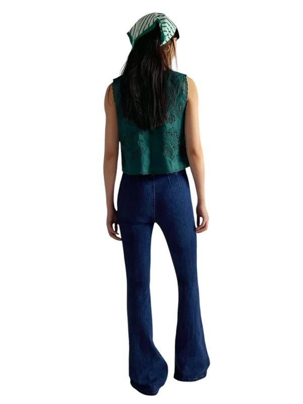 Free People - Jayde Flare Jeans Night Sky Retro High Rise Denim Sz 27 - Image 2