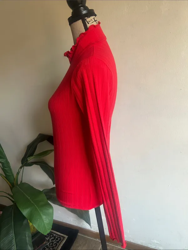 J. Crew Ribbed Scalloped Trim Red Turtleneck Sweater Size XS NWT - Image 7