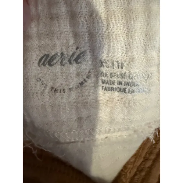 Aerie Gauzy Coverup Shirt Women‎ XS Tan Ivory Colorblock Cotton Oversized - Image 9