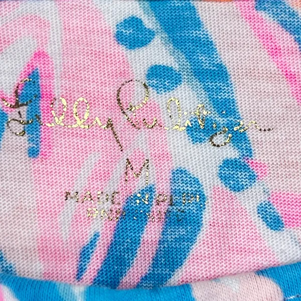 Lilly Pulitzer Pink Blue Floral Shift Dress Short Sleeve Knit Boat Neck Size M - Image 2