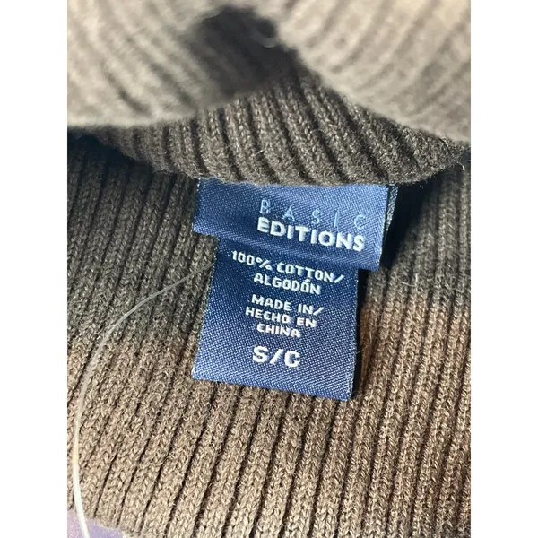 Basic Editions Top Size S Brown Cotton Ribbed Turtleneck Stretch Knit NWT - Image 5