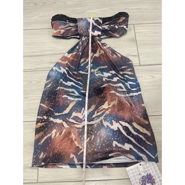 Dead Myself Abstract Tiger Galaxy Print Halter Top Sequin Trim Open Back NWT - Image 3