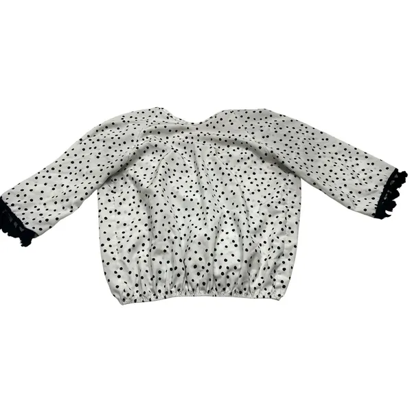 Lavender Field Womens Small Black White Polka Dot Satin Peplum Ruffle Sleeve Top - Image 2