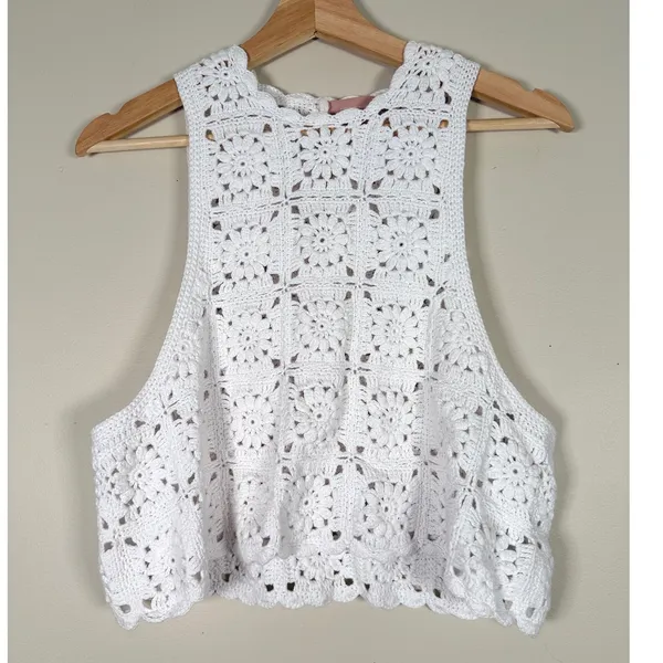 Show Me‎ Your Mumu Laguna Top White Daisy Crochet Cotton Boho Crop XS Festival - Image 2