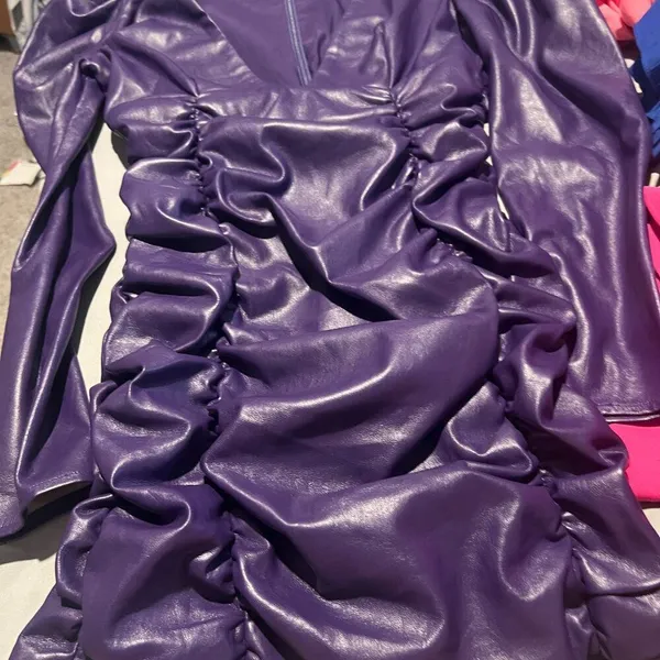 New Revolve Lovers + Friends Bardot Vegan Faux Leather Purple Mini Dress S‎ - Image 8