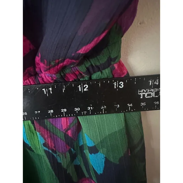 Express Women Green Tropical Floral Chiffon V-Neck Elastic Waist Mini Dress M - Image 4
