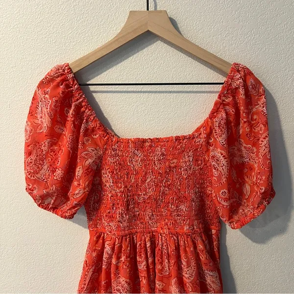 Sincerely Jules Vibrant Coral Paisley Print Chiffon Sweetheart Mini Dress Size S - Image 10