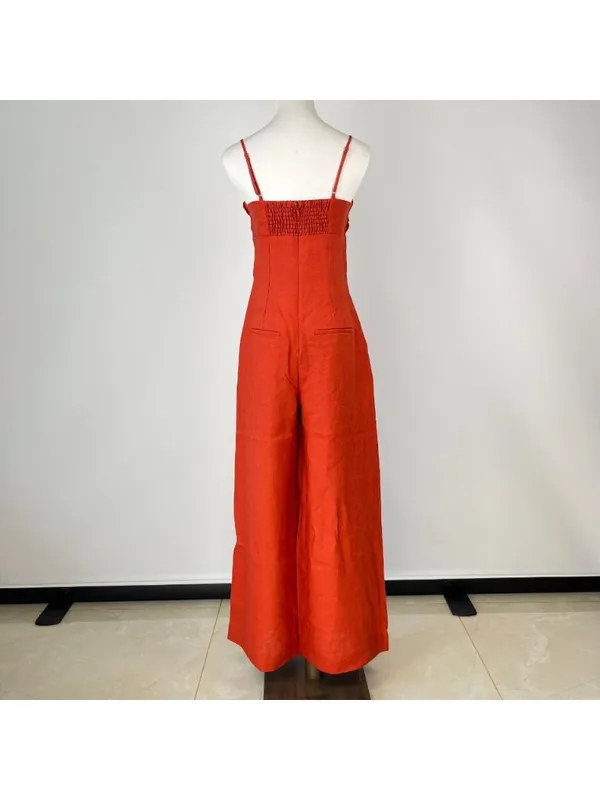 NWT Farm Rio Red 3D Petals Bodice Euroflax Premium Linen Jumpsuit Sz M Wide-Leg - Image 8