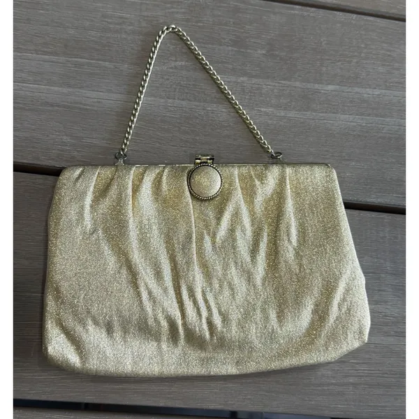 Vintage Gold Metallic‎ Evening Clutch Bag 1950-1960’s Formal Purse Cocktail Bag - Image 5