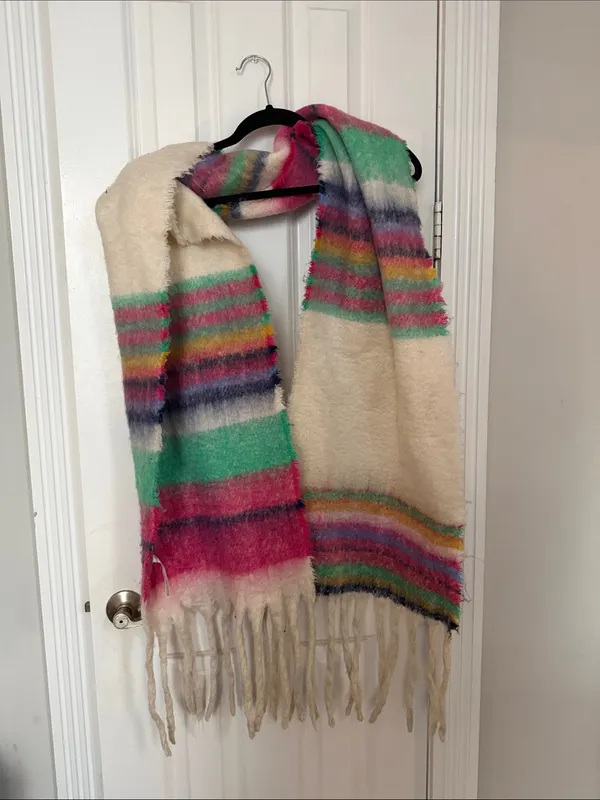 Free People Skye Striped Fuzzy Thick Knit Scarf - Image 3
