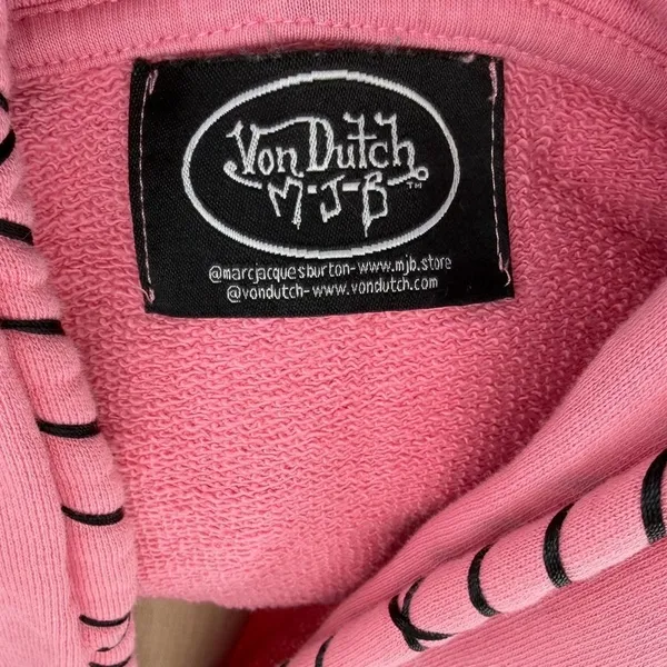 Von Dutch MJB Pink Hoodie Embroidered Logo Patch Y2K Streetwear Size Medium‎ - Image 8
