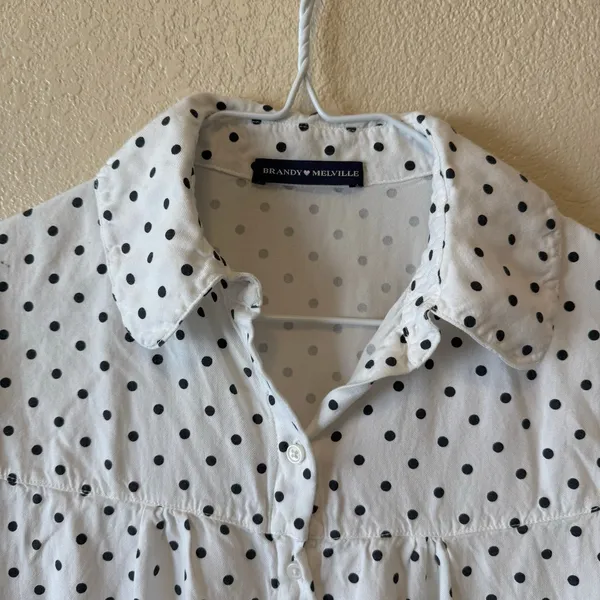Brandy Melville White Black Polka Dot Button Up Blouse - Image 2