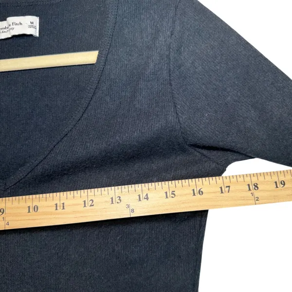 Abercrombie Fitch‎ Black Long Puff Sleeve V Neck Bodysuit Cozy Staple Soft M - Image 4