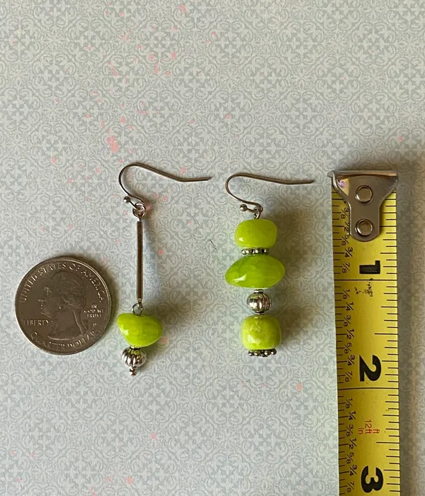 Handmade green Jade stone unique shape asymmetric dangle earrings ✨ - Image 8