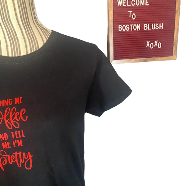 Gildan Black Graphic Bring me Coffee Short Sleeve T-Shirt Women Sz M - Image 4