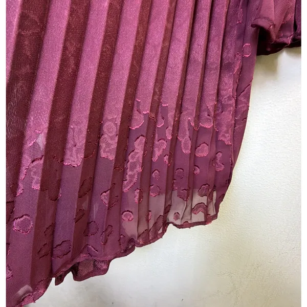 Anthropologie Toulon Pleated Bell Sleeve Mini Dress x Small Burgundy Boho xs NWT - Image 11